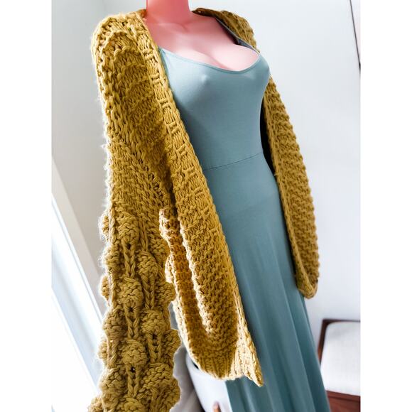 Golden Hour Glow slouchy billowy oversized honeycomb pom slv cardigan sweater - Picture 8 of 9